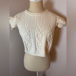 Zara Ivory Cable Knit Short Sleeve Cropped Sweater